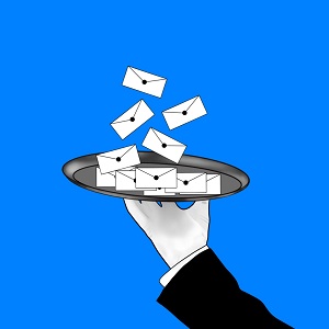 Pic for blog-25: butler holding envelopes by Leah Gluckman